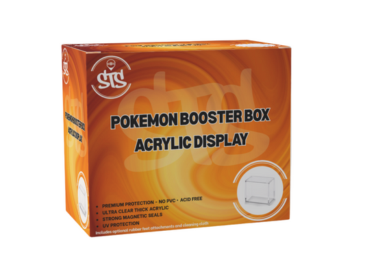 Pokemon booster box acrylic display on a white background